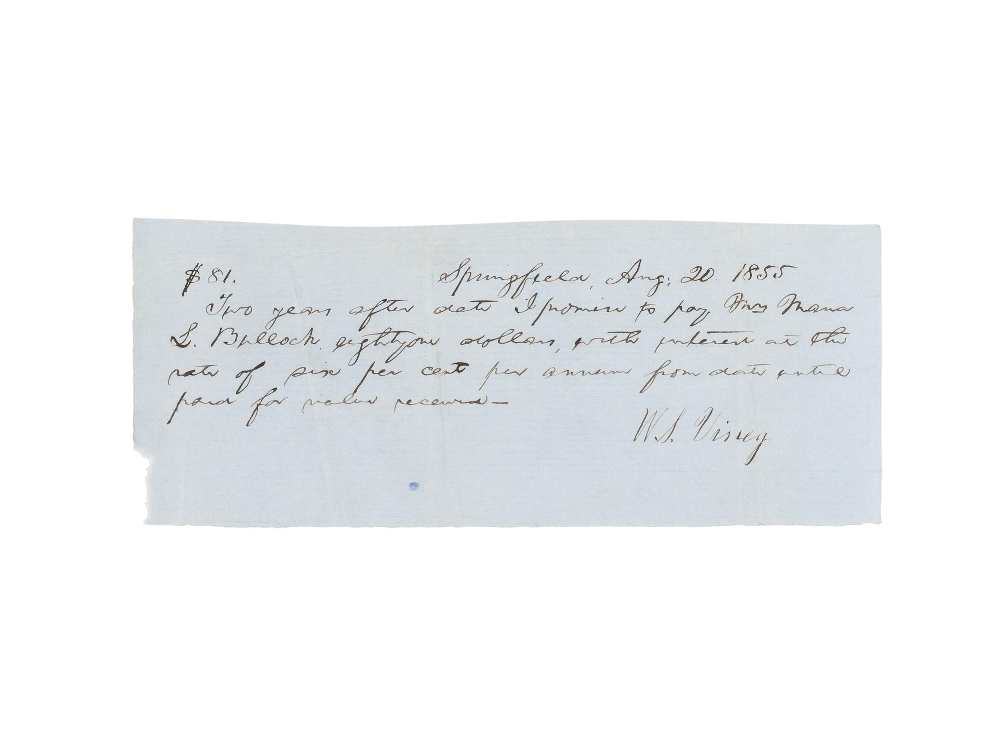 LINCOLN, Abraham (1809-1865). A small archive of 9 manuscript and partially printed documents relating to the Bullock Land Transaction, Springfield, Illinois, 1855-1859, comprising: