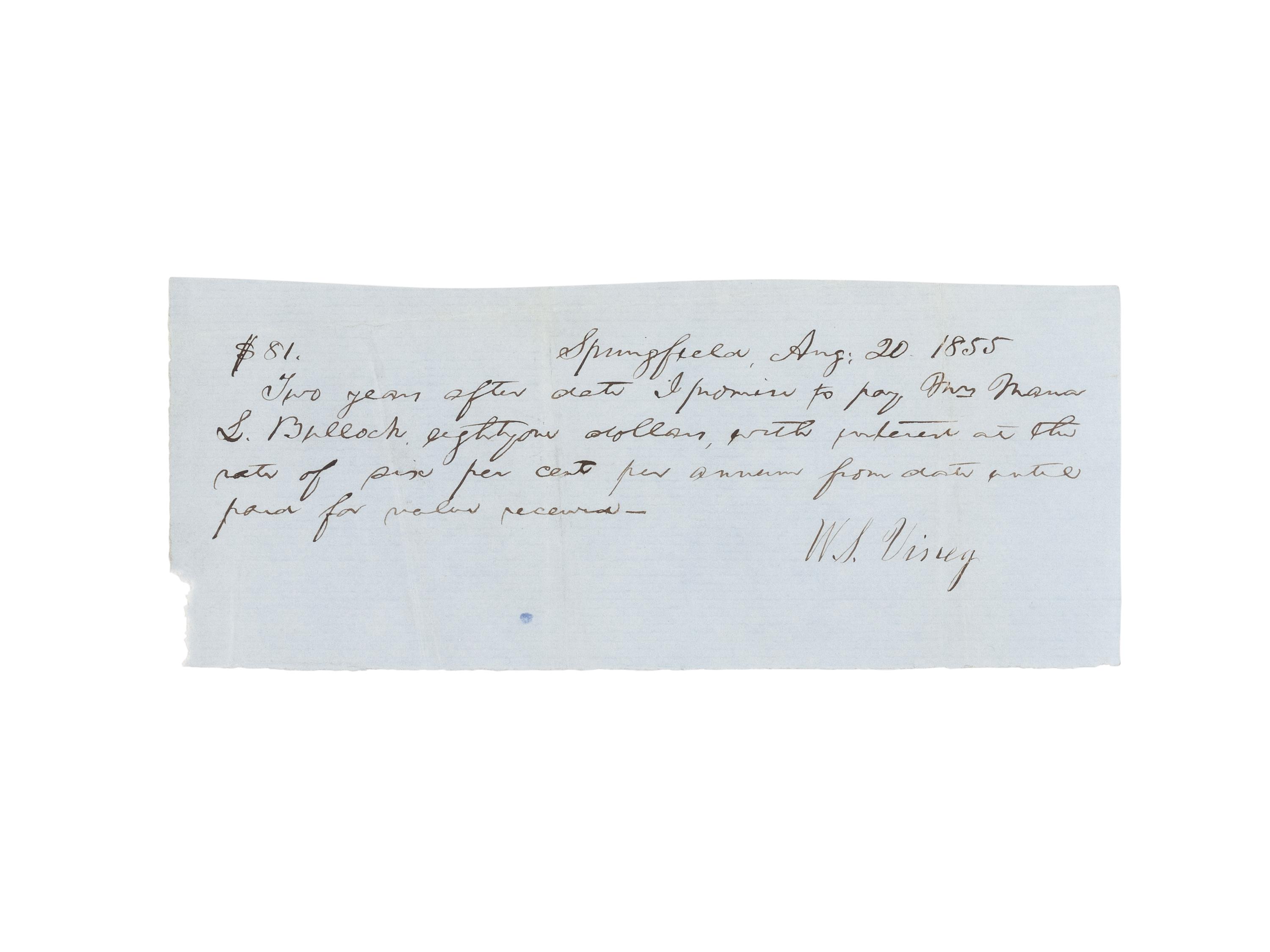 LINCOLN, Abraham (1809-1865). A small archive of 9 manuscript and partially printed documents relating to the Bullock Land Transaction, Springfield, Illinois, 1855-1859, comprising: