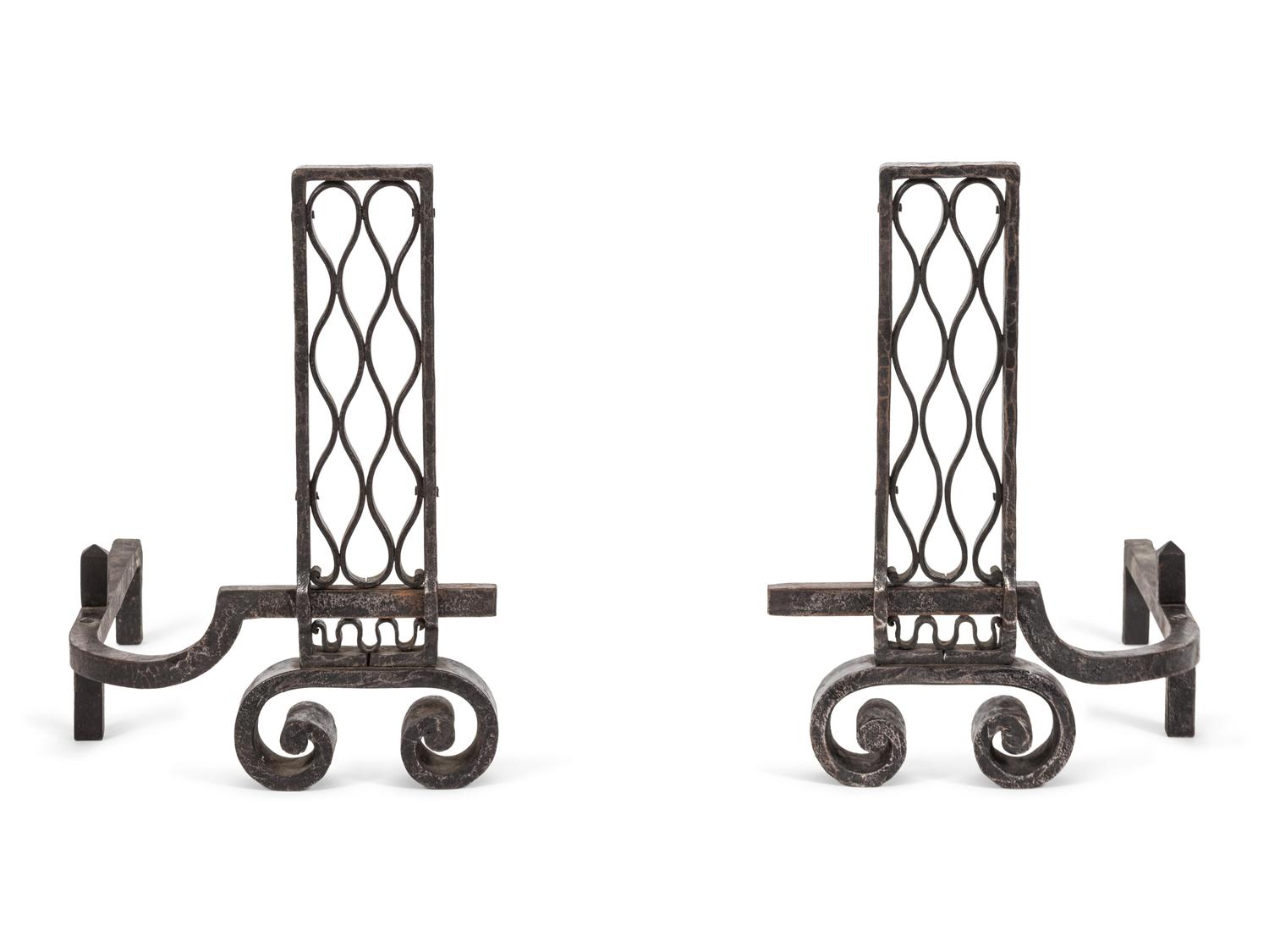 A Pair of French Art Deco Andirons — ATTRIBUTED TO PIERRE CHAREAU, SECOND QUARTER 20TH CENTURY