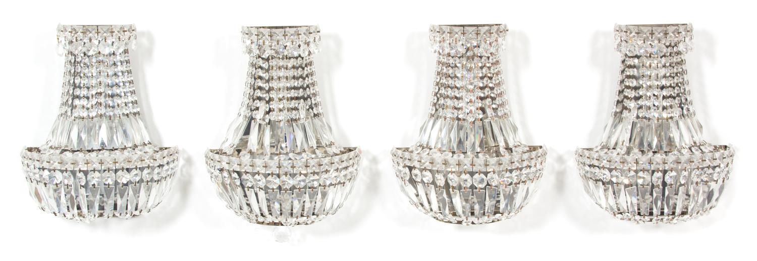 A Group of Four Cut Glass Wall Sconces Height 13 x width 10 x depth 6 inches. — 20TH CENTURY