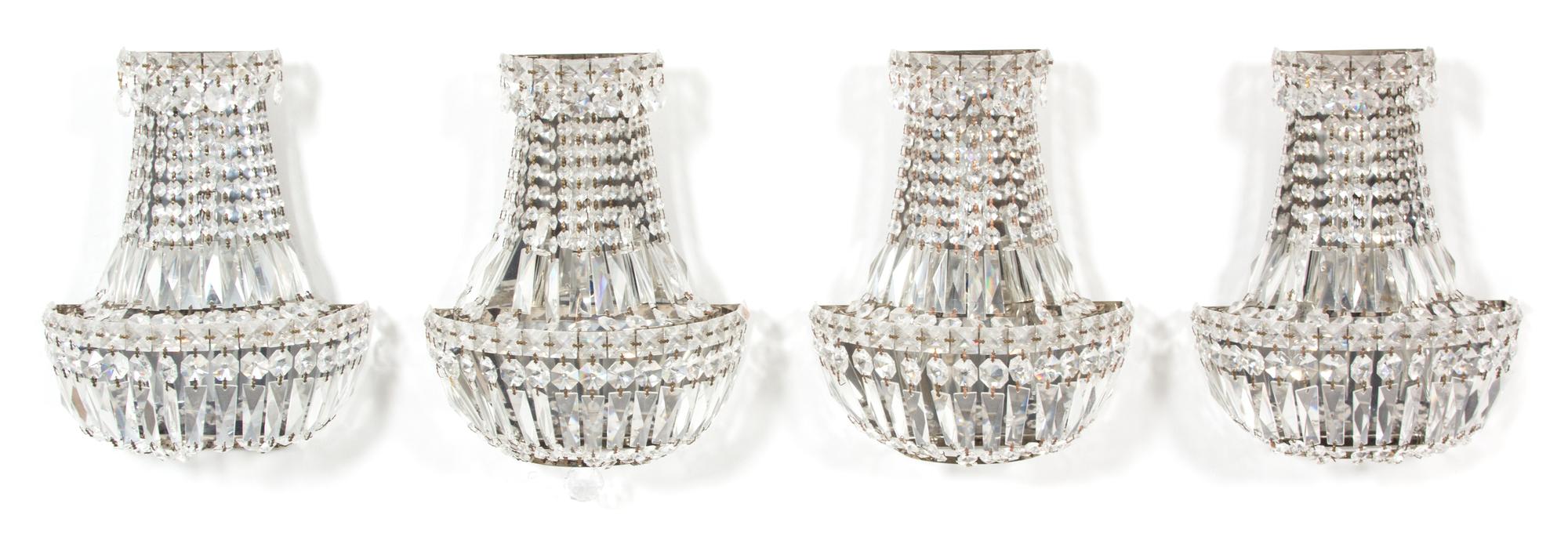 A Group of Four Cut Glass Wall Sconces Height 13 x width 10 x depth 6 inches. — 20TH CENTURY