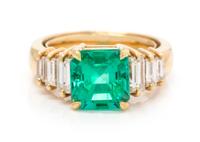 An 18 Karat Yellow Gold, Emerald and Diamond Ring, 6.70 dwts.