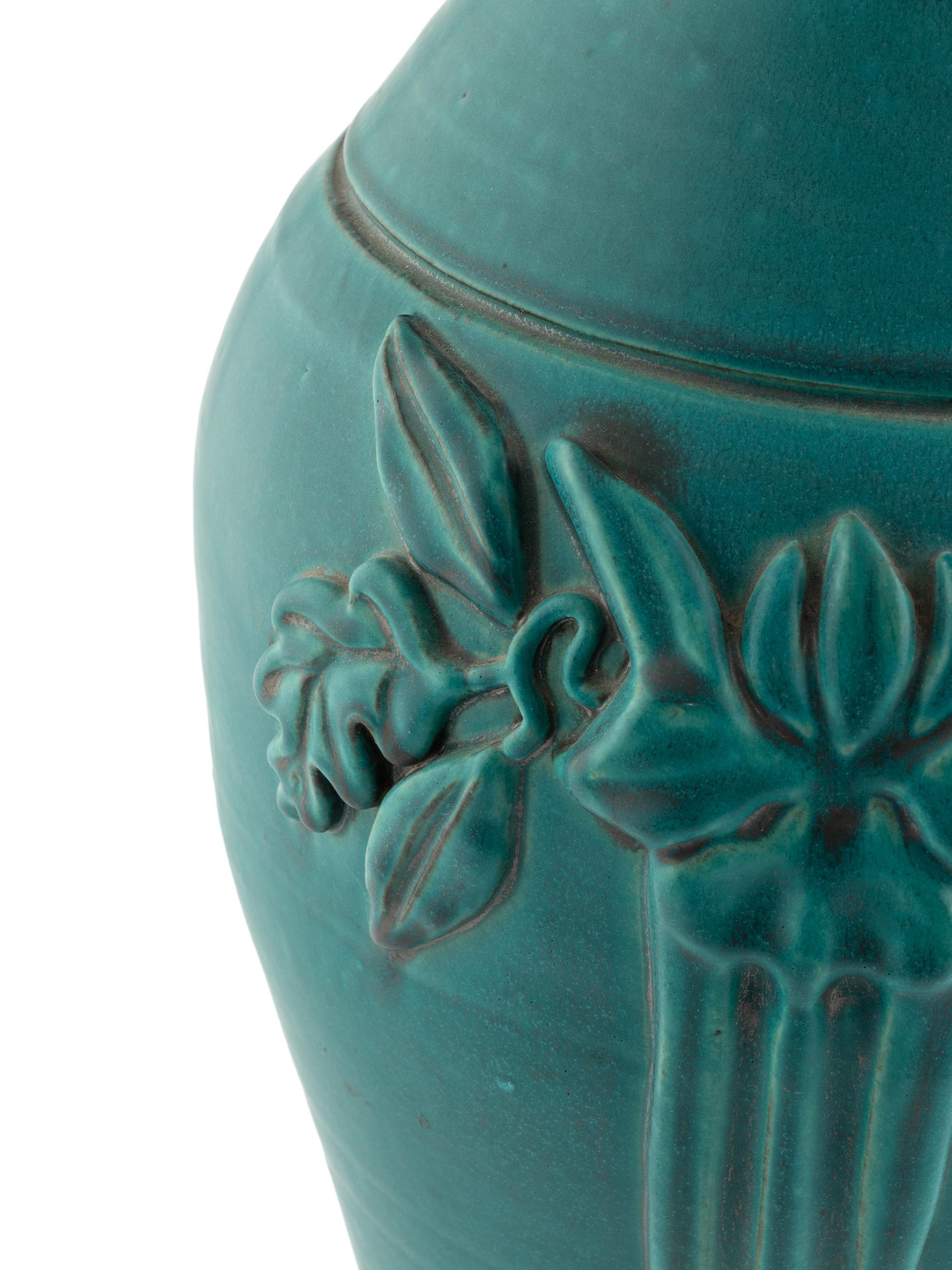 A Large Pewabic Turquoise Glazed Pottery Vase