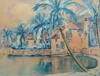 20th Century American Artist Unknown,Worth Avenue Home, BelowEverglades Club,watercolor, signed L.P.and dated '43.