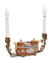 A French Porcelain Encrier Mounted as a Lamp
