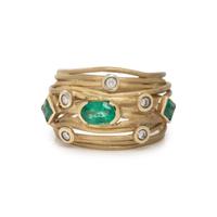 I. REISS, YELLOW GOLD, EMERALD AND DIAMOND RING