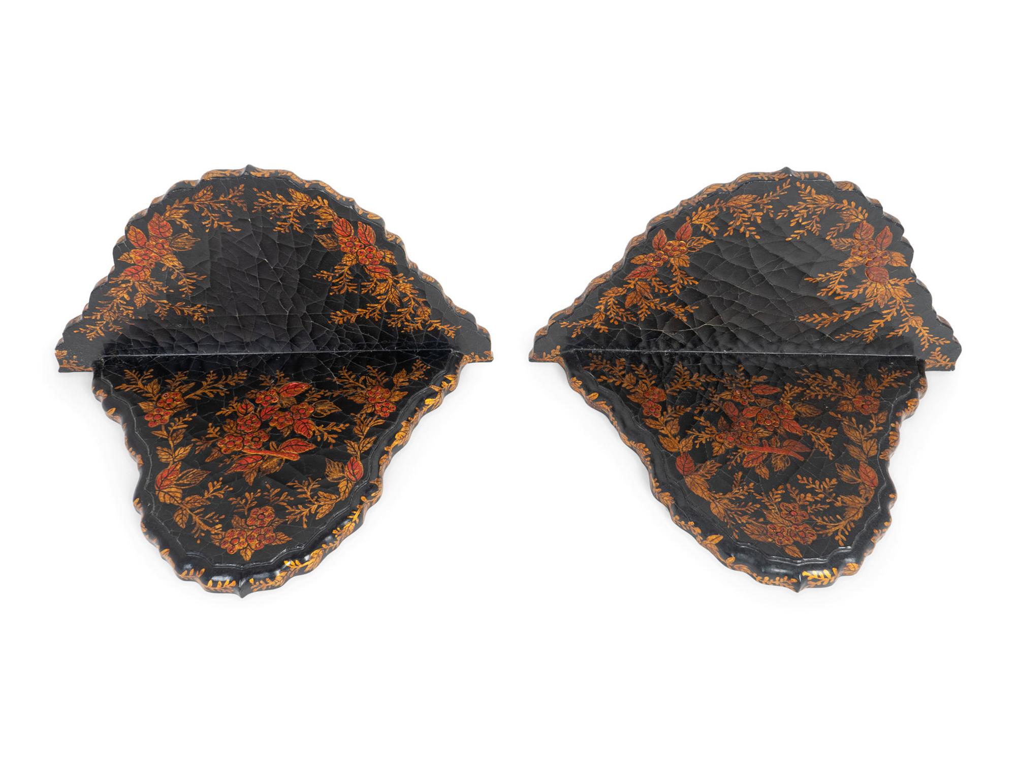 A Pair of Victorian Style Japanned Brackets — 20TH CENTURY
