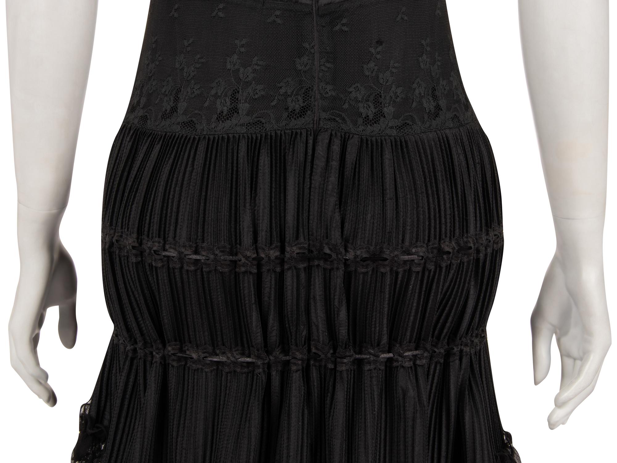 Elie Saab Strapless Evening Dress with Pintucks, Lace, and Ruffles, 2010s