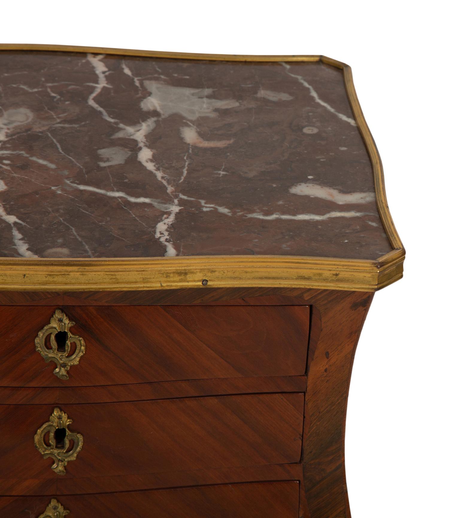 A Louis XV Style Marble Top Gilt Metal Mounted Side Table
