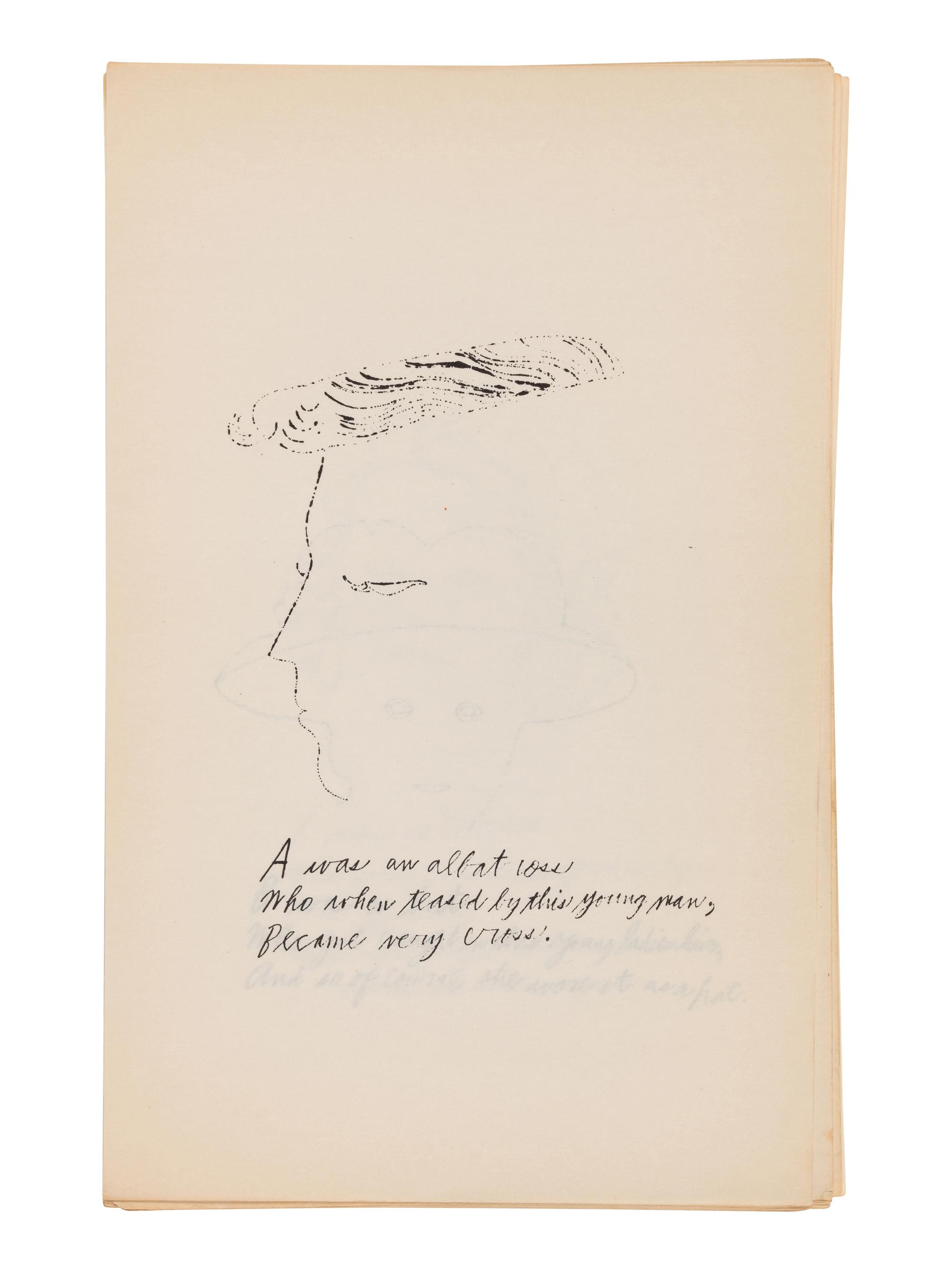 A is an Alphabet (complete set of 26 offset lithographs by Andy Warhol with poems by Ralph Thomas Ward, with portfolio covers), 1953