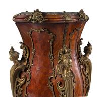 A Pair of Louis XV Style Gilt Bronze Mounted Parquetry Marble-Top Pedestals