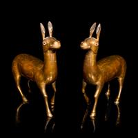 A Pair of Tibetan Gilt Bronze Kiang Donkeys, 18th/19th Century 十八/十九世紀 銅鎏金藏野驢一對