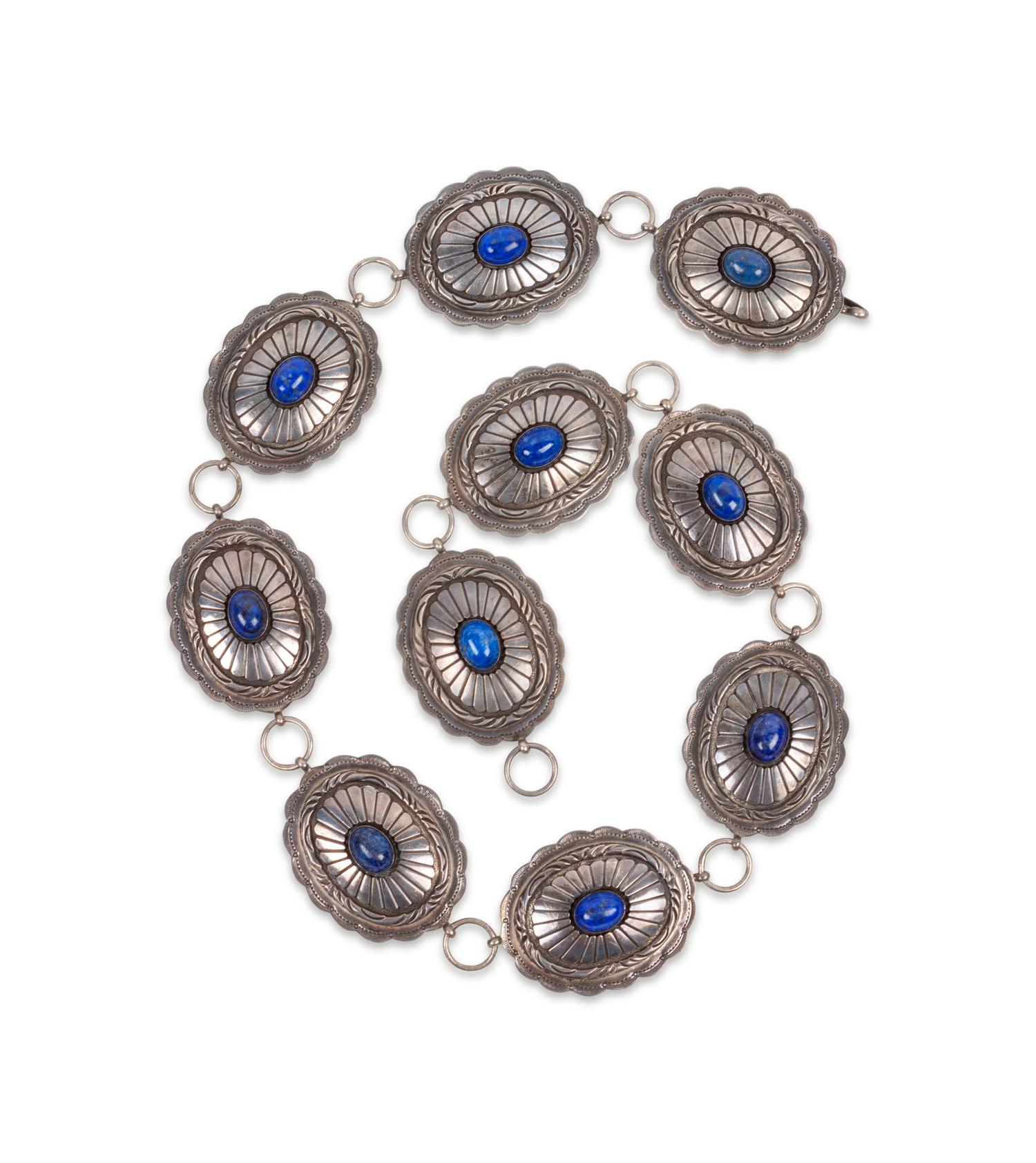 Navajo Sterling Silver and Lapis Link Concha Belt