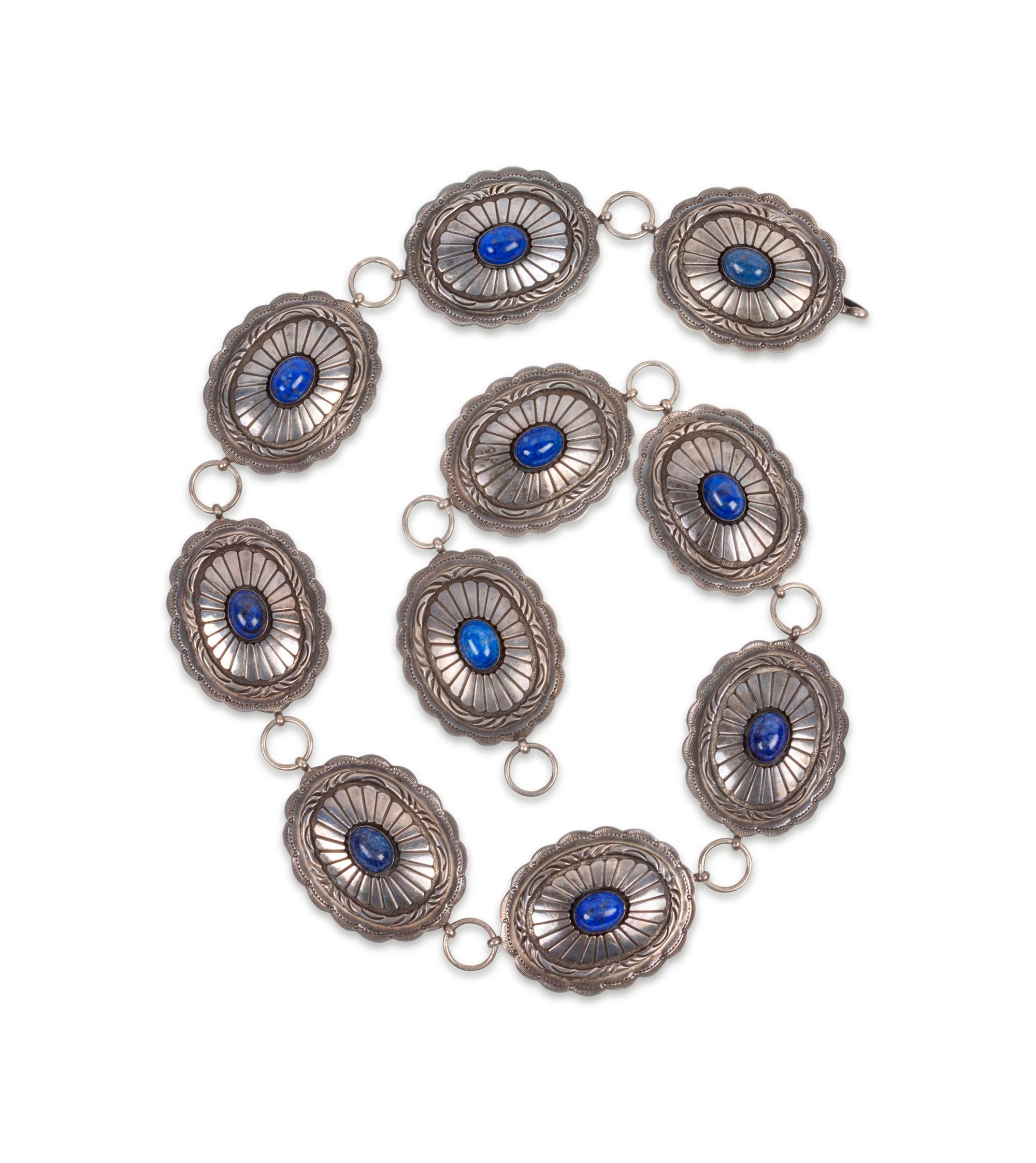 Navajo Sterling Silver and Lapis Link Concha Belt