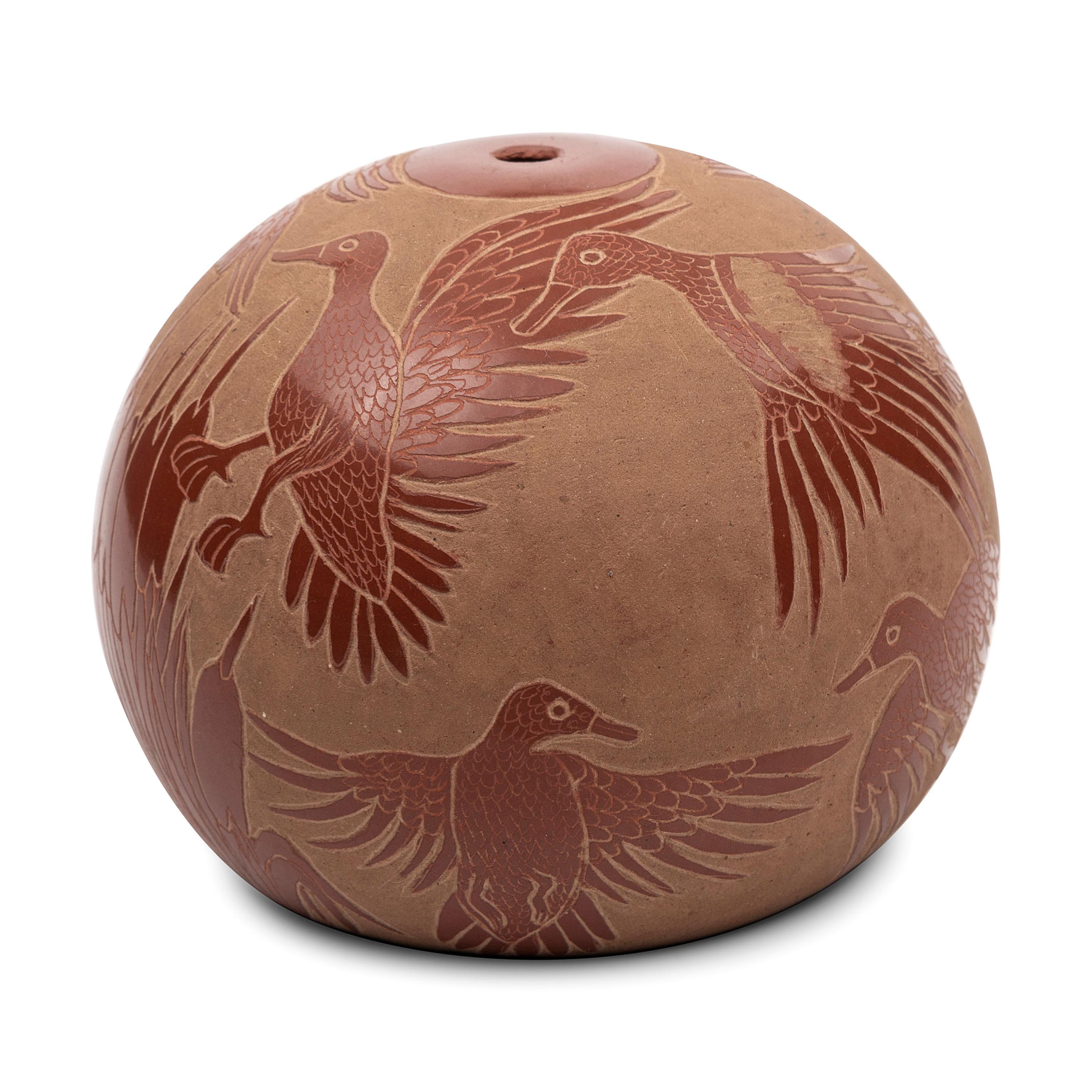 Redware Sgraffito Pottery Seed Jar, with Ducks