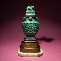 A Chinese Carved Aventurine Quartz ‘Chilong’ Covered Vase, 20th Century — 近代 東陵玉雕螭龍紋賞瓶
