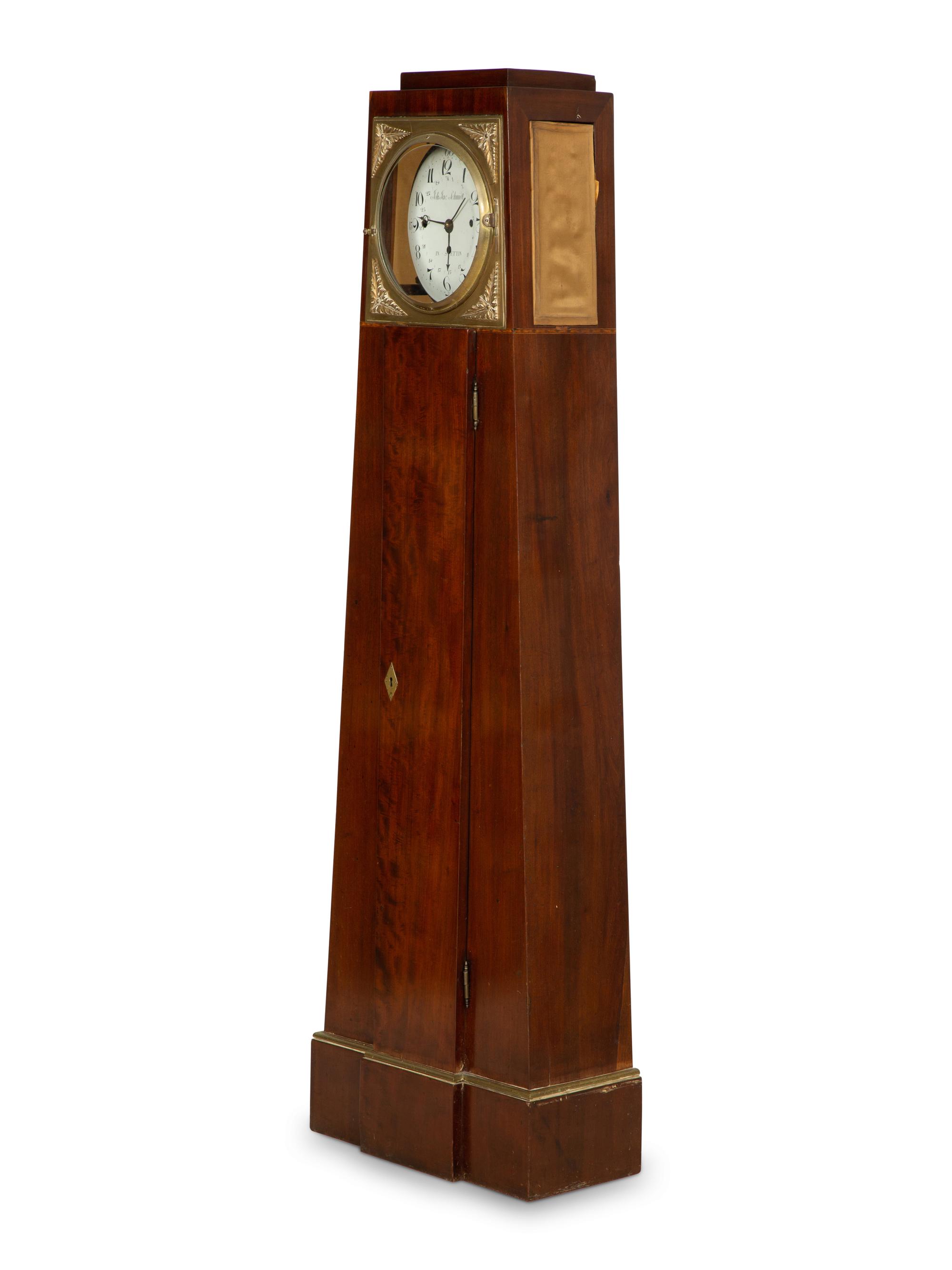 A Biedermeier Mahogany and Gilt Bronze Obelisk Clock