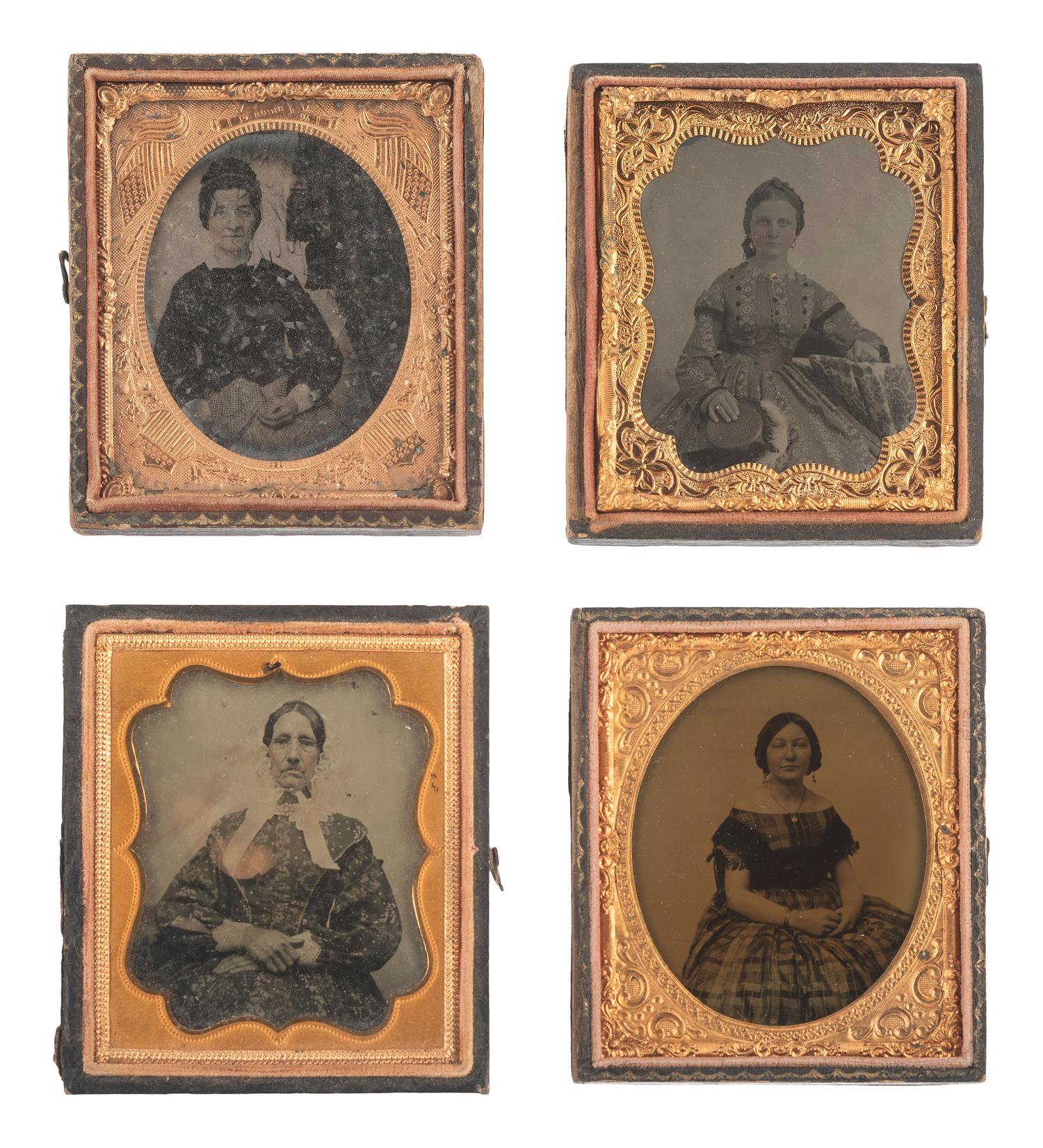 [EARLY PHOTOGRAPHY]. 57 sixth and ninth plate ambrotypes and tintypes of men and women.
