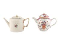 Two Chinese Export Famille Rose Porcelain Teapots
