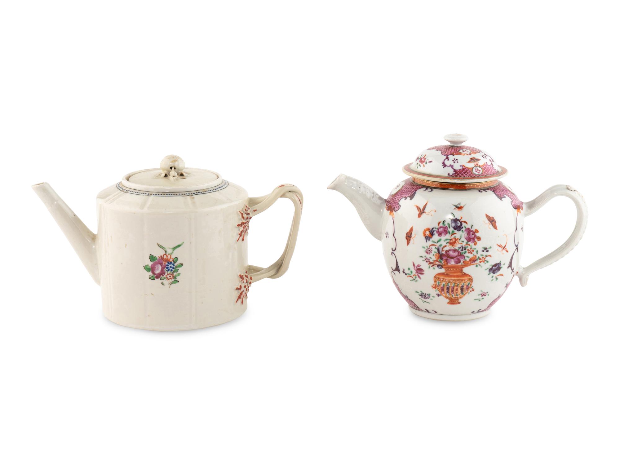 Two Chinese Export Famille Rose Porcelain Teapots
