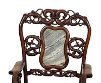 A Pair of Chinese Marble-Inset Hardwood Armchairs