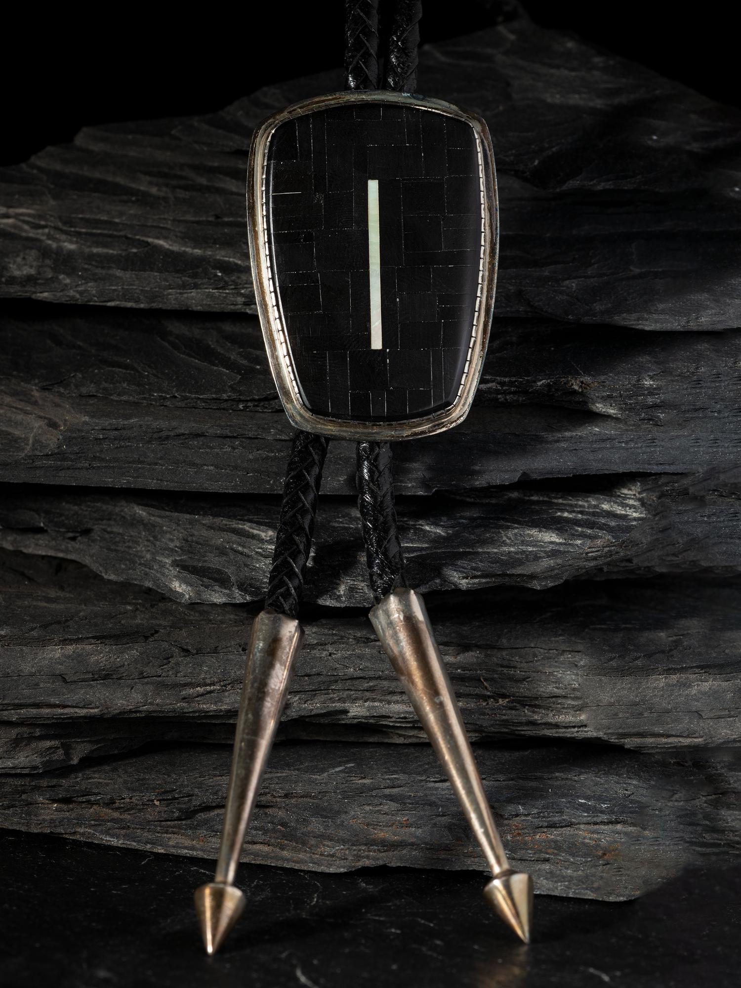 Silver Bolo, with Jet and Shell Mosaic Inlay
