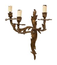 A Pair of Louis XV Style Gilt Bronze Three-Light Sconces