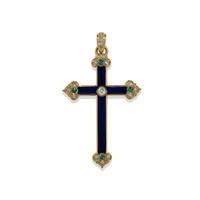 FABERGÉ, DIAMOND, EMERALD, AND ENAMEL CROSS PENDANT