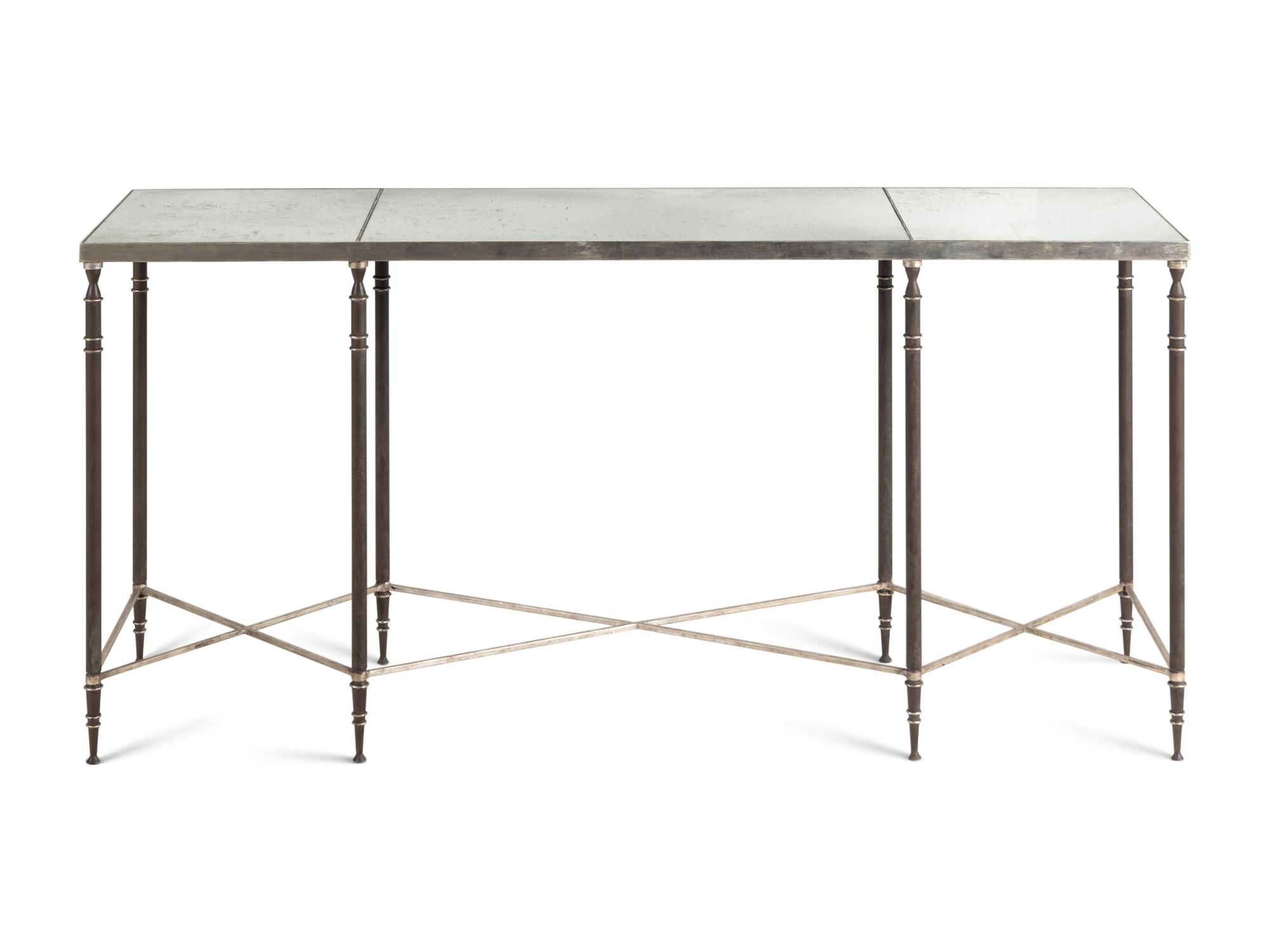 An Ebanista Yves Mirrored Iron Console Table