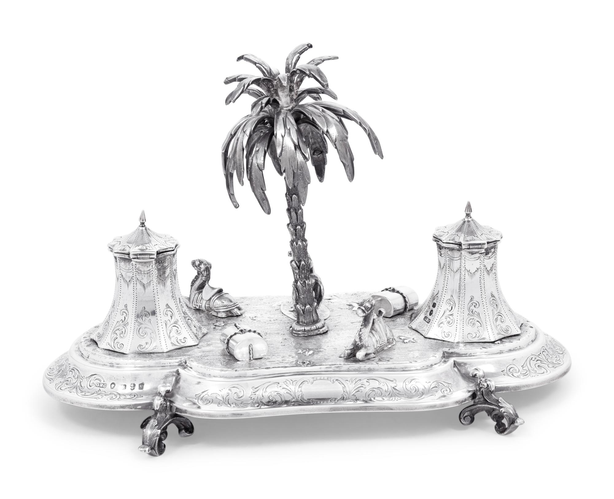 A Victorian Orientalist Silver Ink Stand