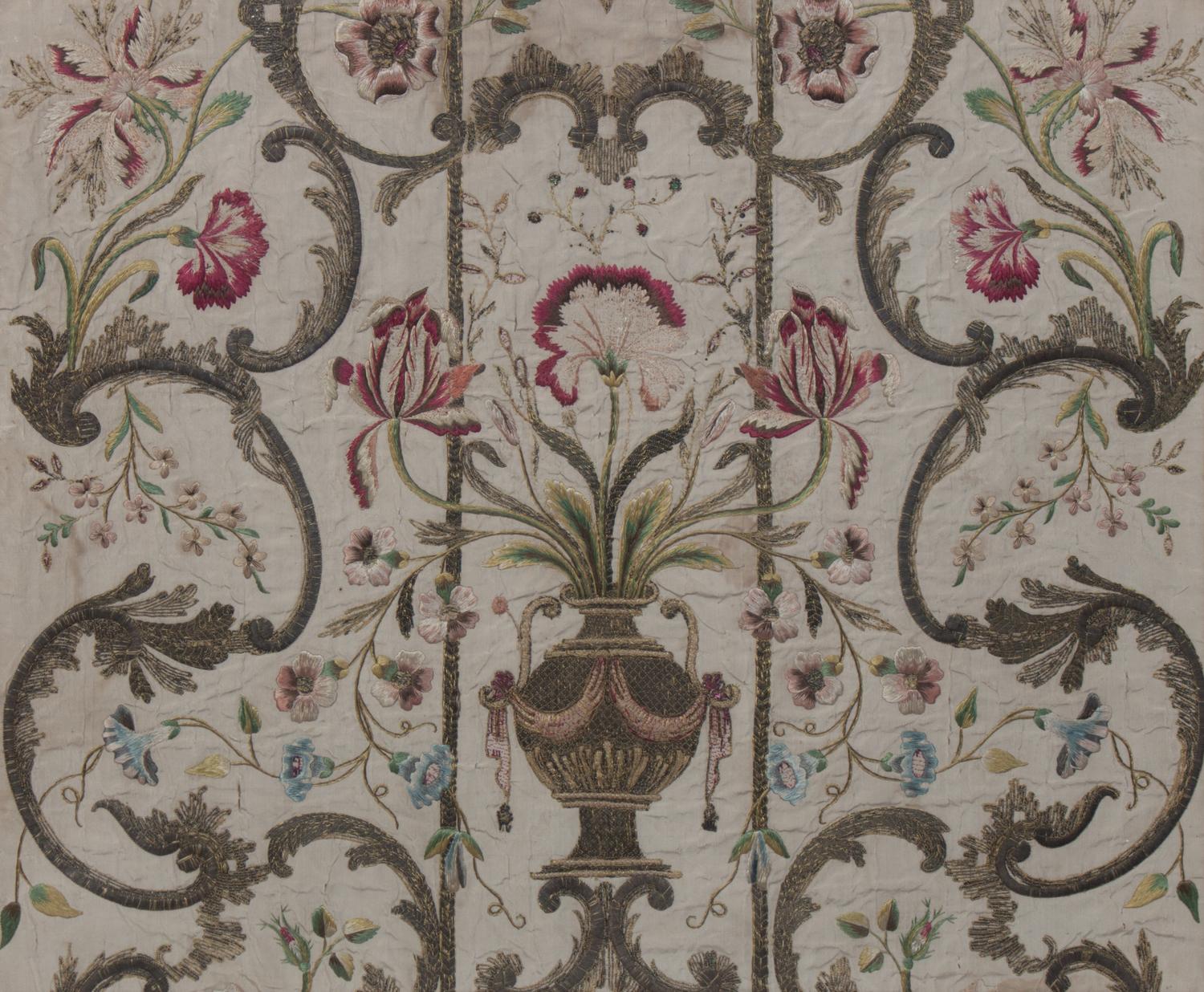 A Continental Embroidered Panel Height 20 x width 24 inches.