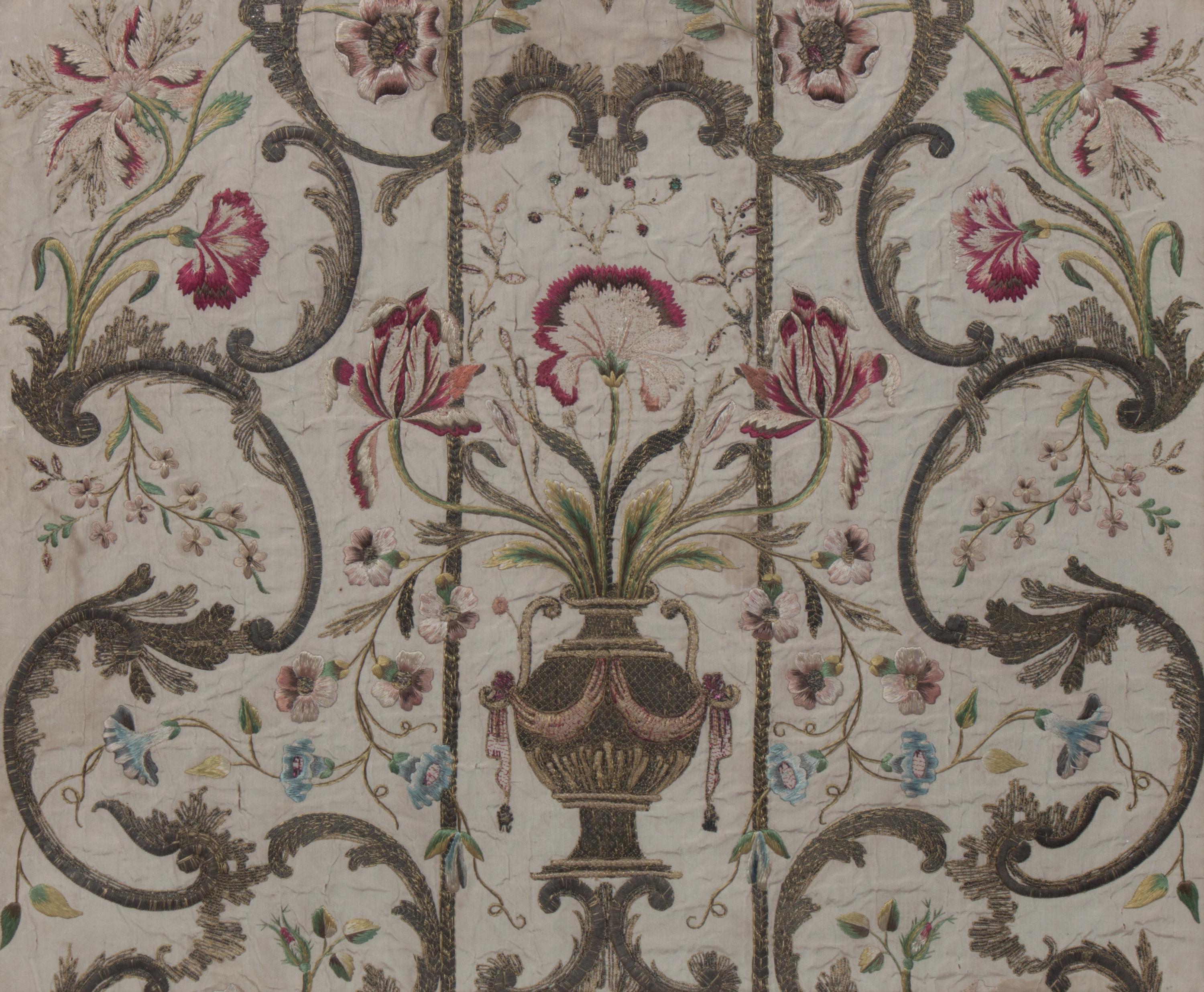 A Continental Embroidered Panel Height 20 x width 24 inches.