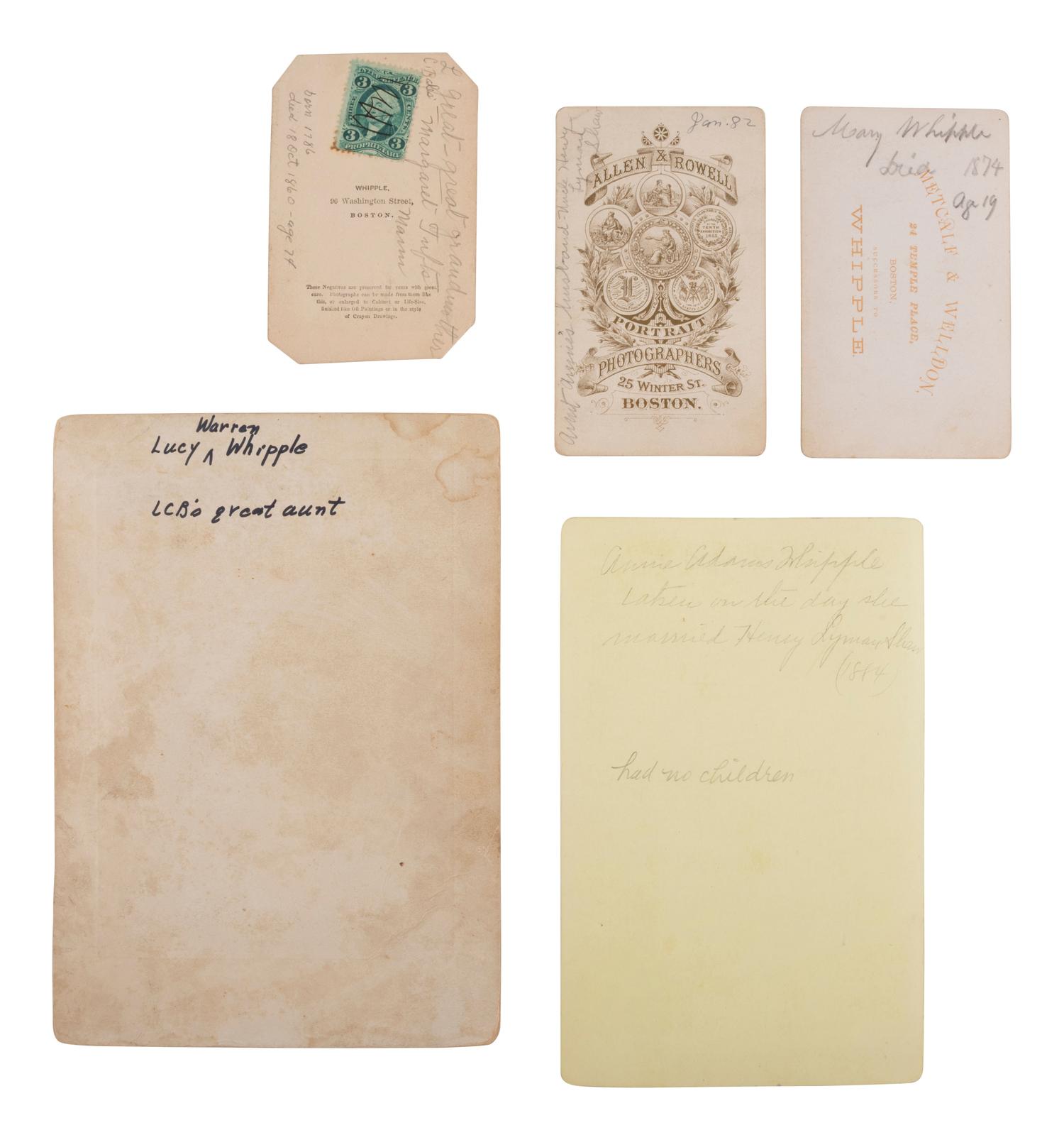 [EARLY PHOTOGRAPHY]. John Adams Whipple (1822-1891) family correspondence, photos, and ephemera.