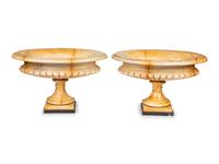 A Pair of Neoclassical Style Gadrooned Sienna Marble Urns