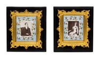 A Pair of Photographic Prints on Porcelain Height of frame 15 1/4 x width 13 1/2 inches. — LATE 19TH/EARLY 20TH CENTURY