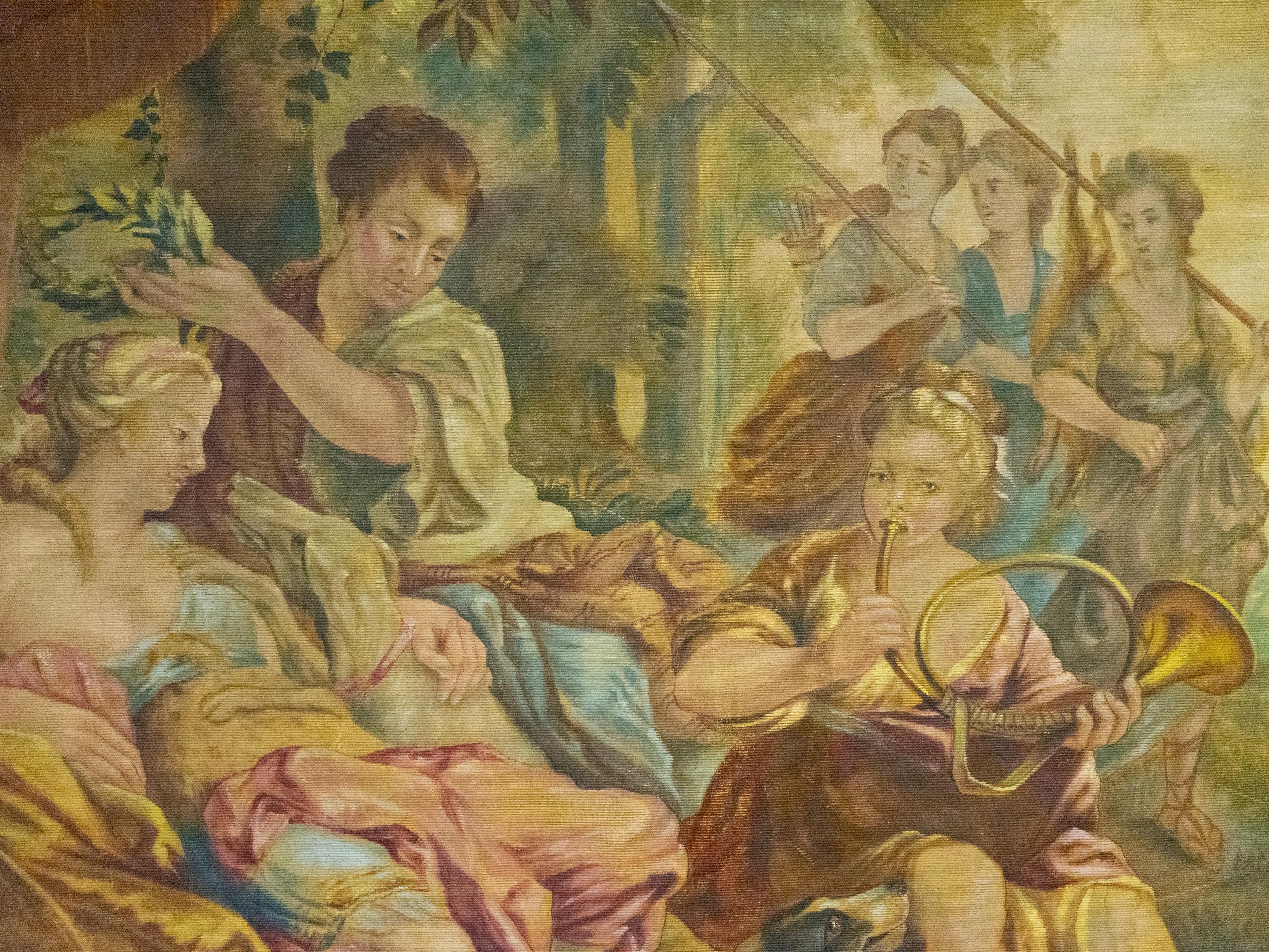 A Large Italian Painted Tapestry Depicting Diana The Huntress