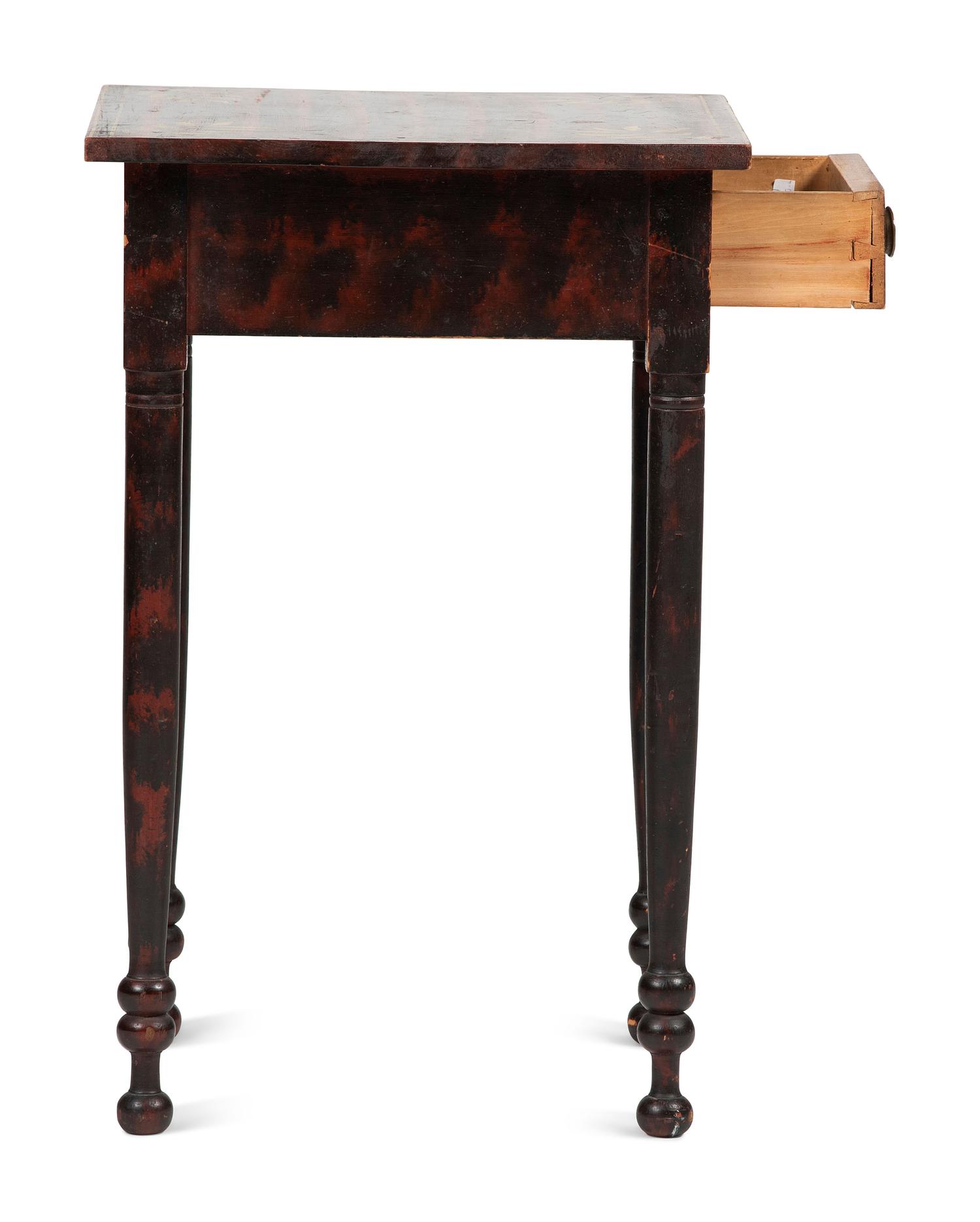 A Classical Grain and Yellow Paint-Decorated Poplar One-Drawer Workstand, 19th Century