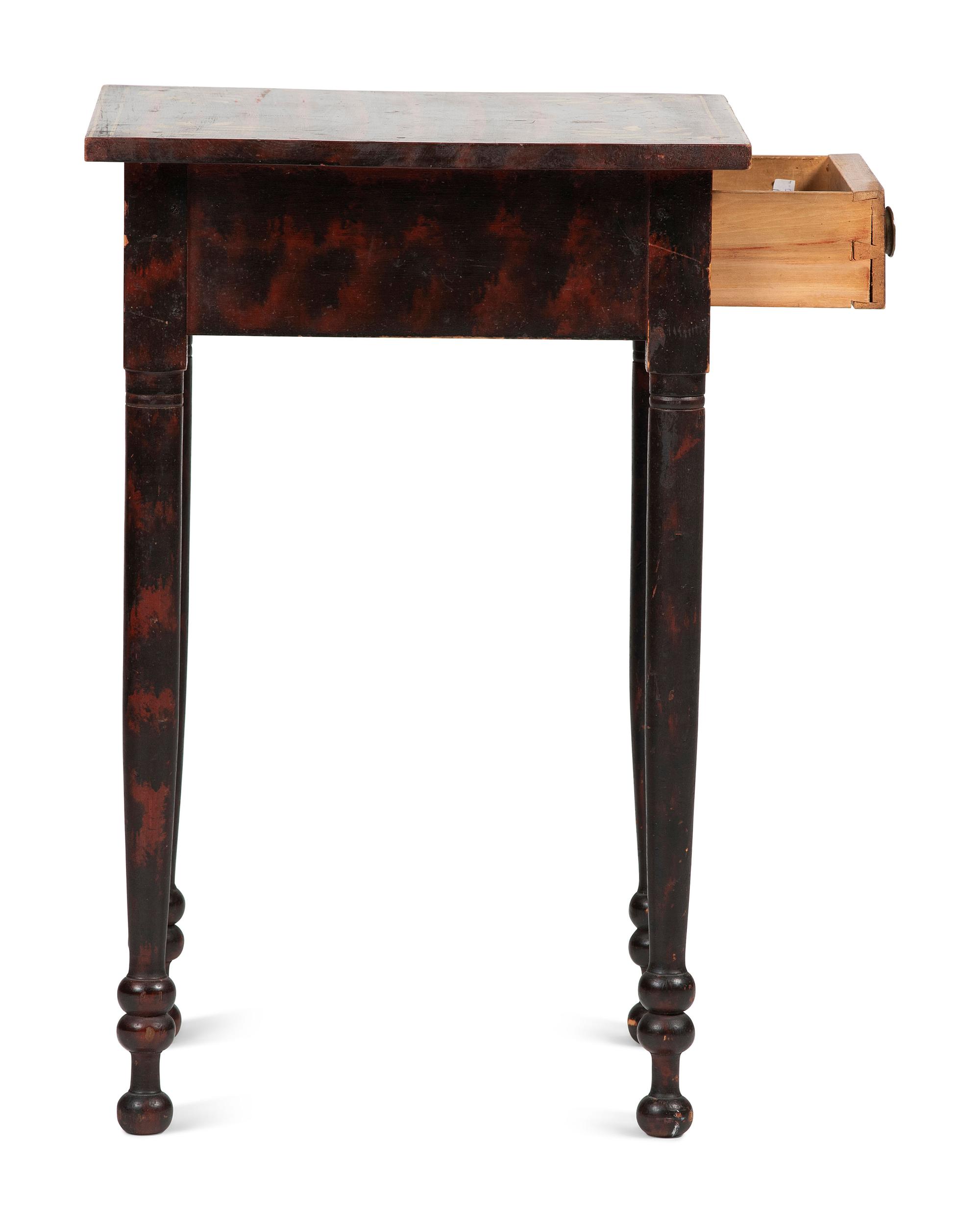 A Classical Grain and Yellow Paint-Decorated Poplar One-Drawer Workstand, 19th Century