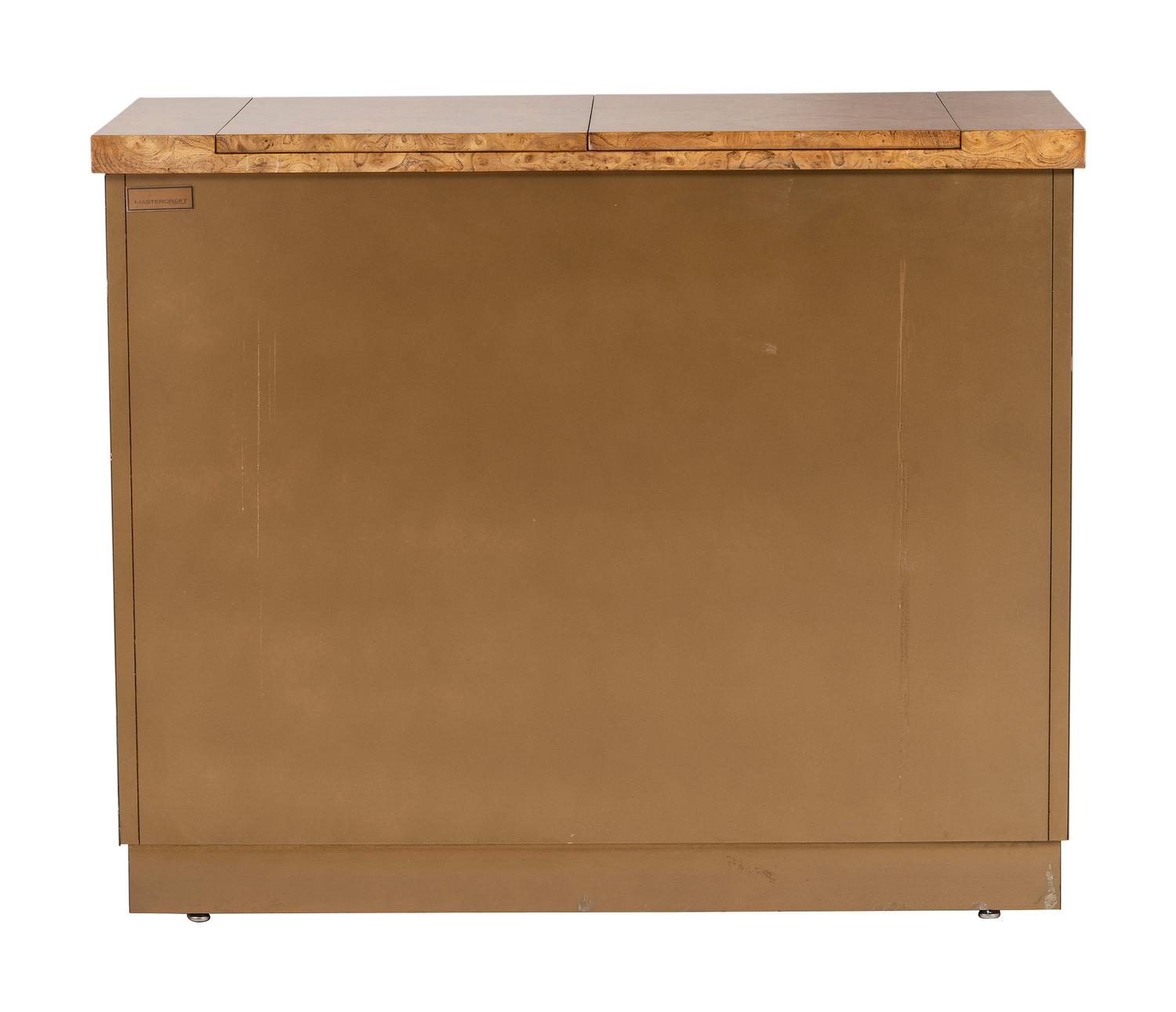 A Mastercraft Brass and Burlwood Bar Cabinet
