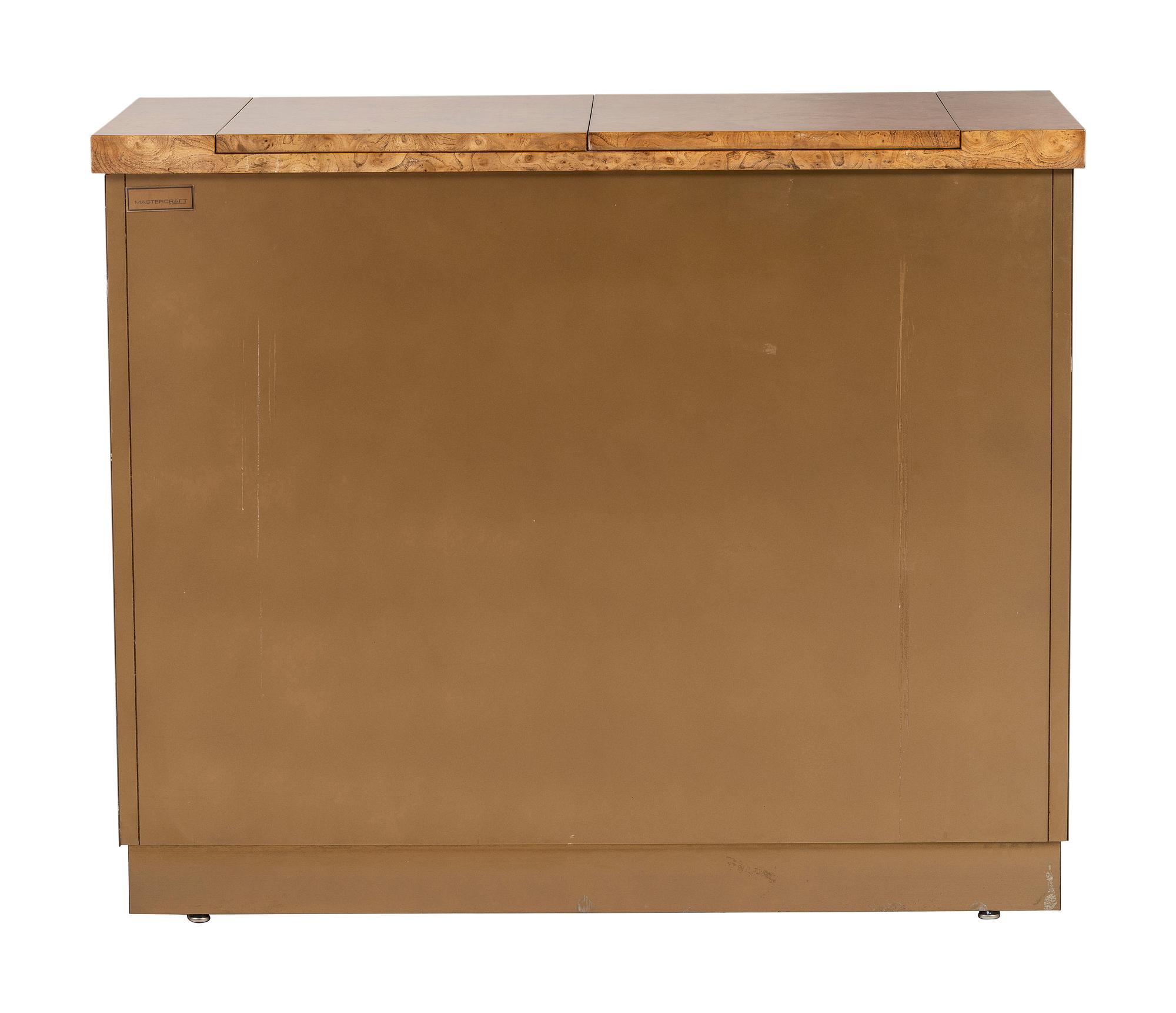 A Mastercraft Brass and Burlwood Bar Cabinet