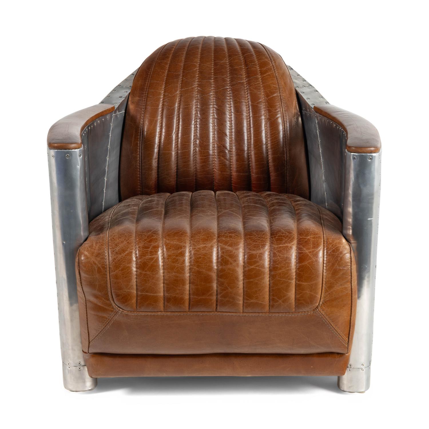 A Contemporary Leather-Upholstered Chrome "Aviator" Chair