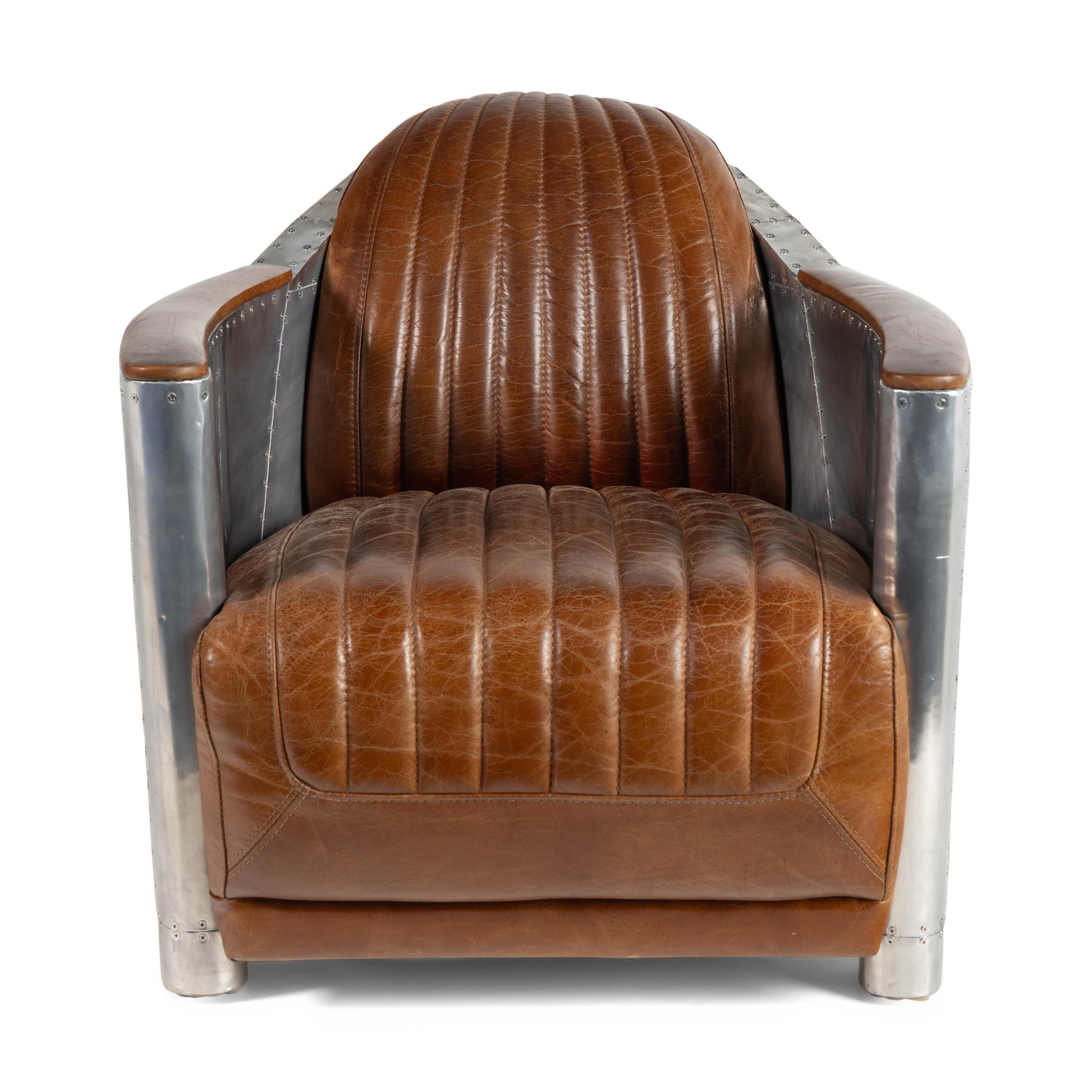 A Contemporary Leather-Upholstered Chrome "Aviator" Chair