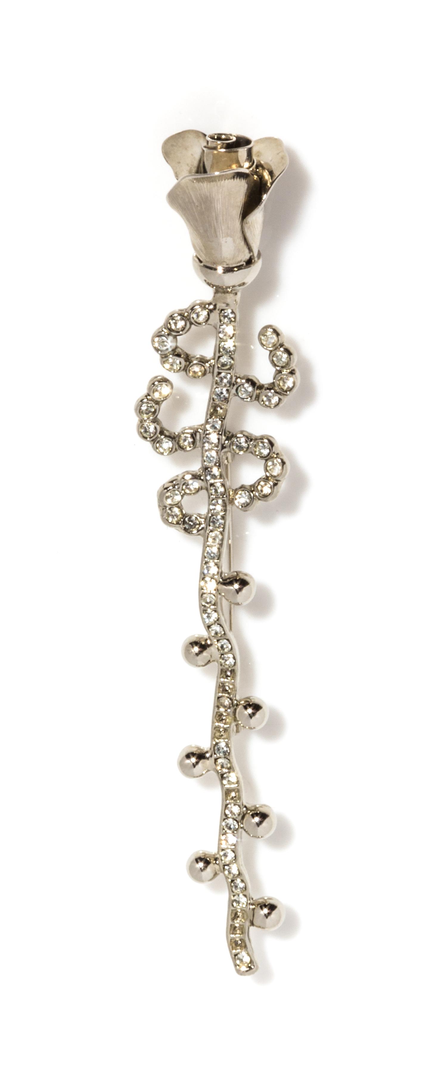 A Gianni Versace Floral and Rhinestone Brooch, 1" x 5.25".