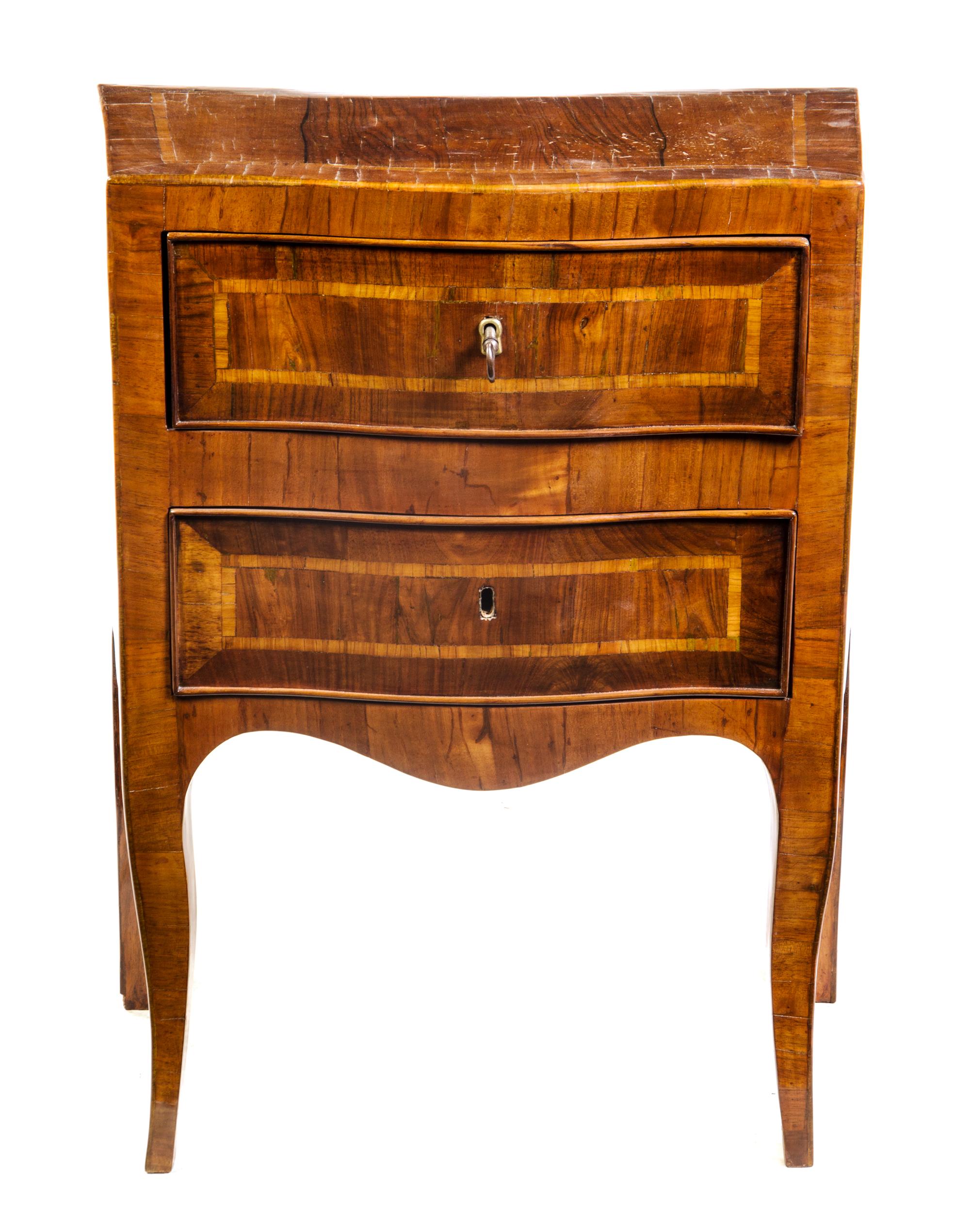 A German or Austrian Crossbanded Walnut Commode Height 30 1/4 x width 24 x depth 15 inches. — 19TH CENTURY