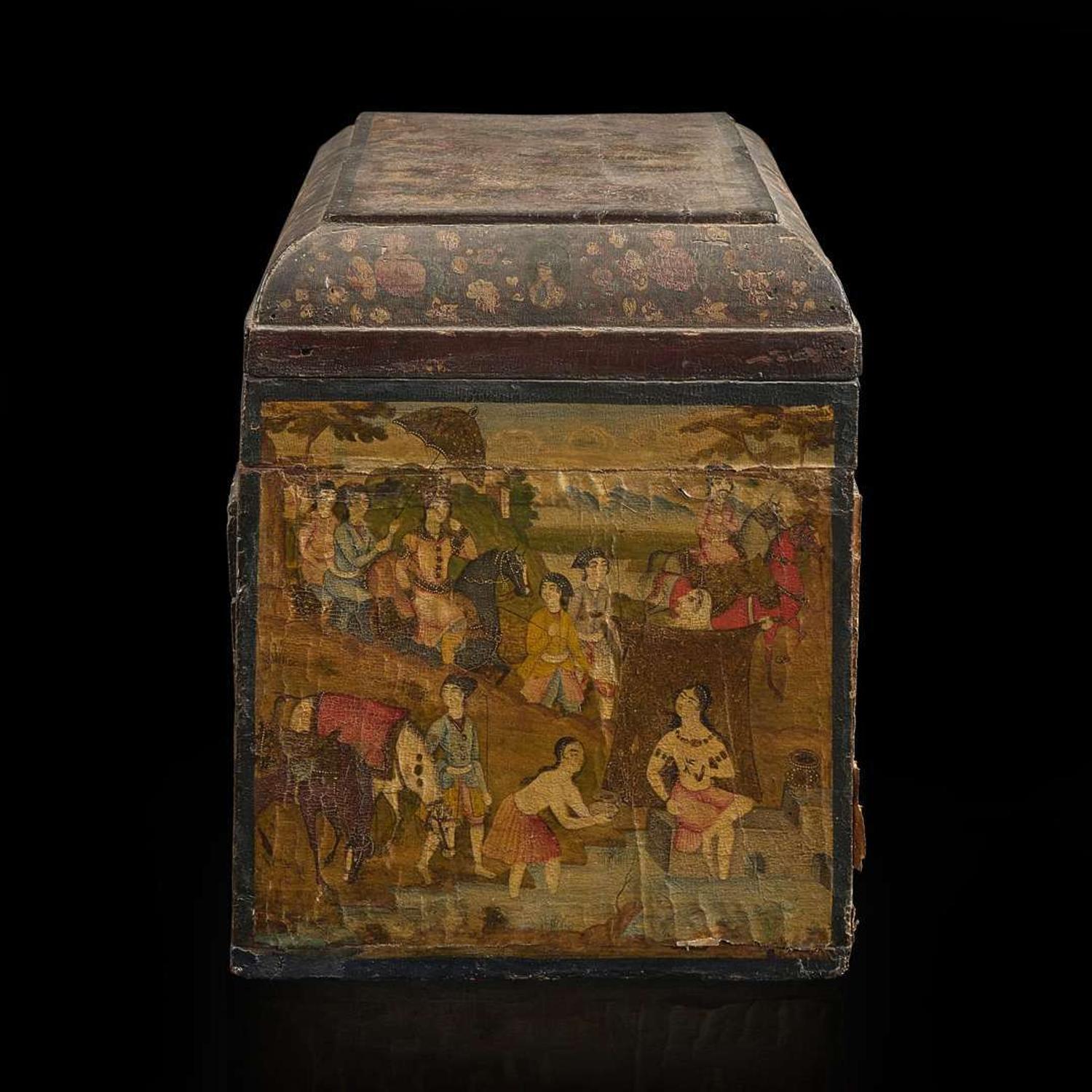 A Persian painted lacquer table chest 波斯漆器小箱 Qajar period ????