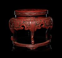 A Pair of Japanese Carved Cinnabar Lacquer Stands
