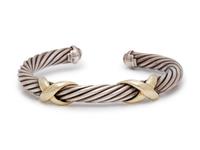 A Sterling Silver and 14 Karat Yellow Gold 'X Station' Cuff Bracelet, David Yurman,