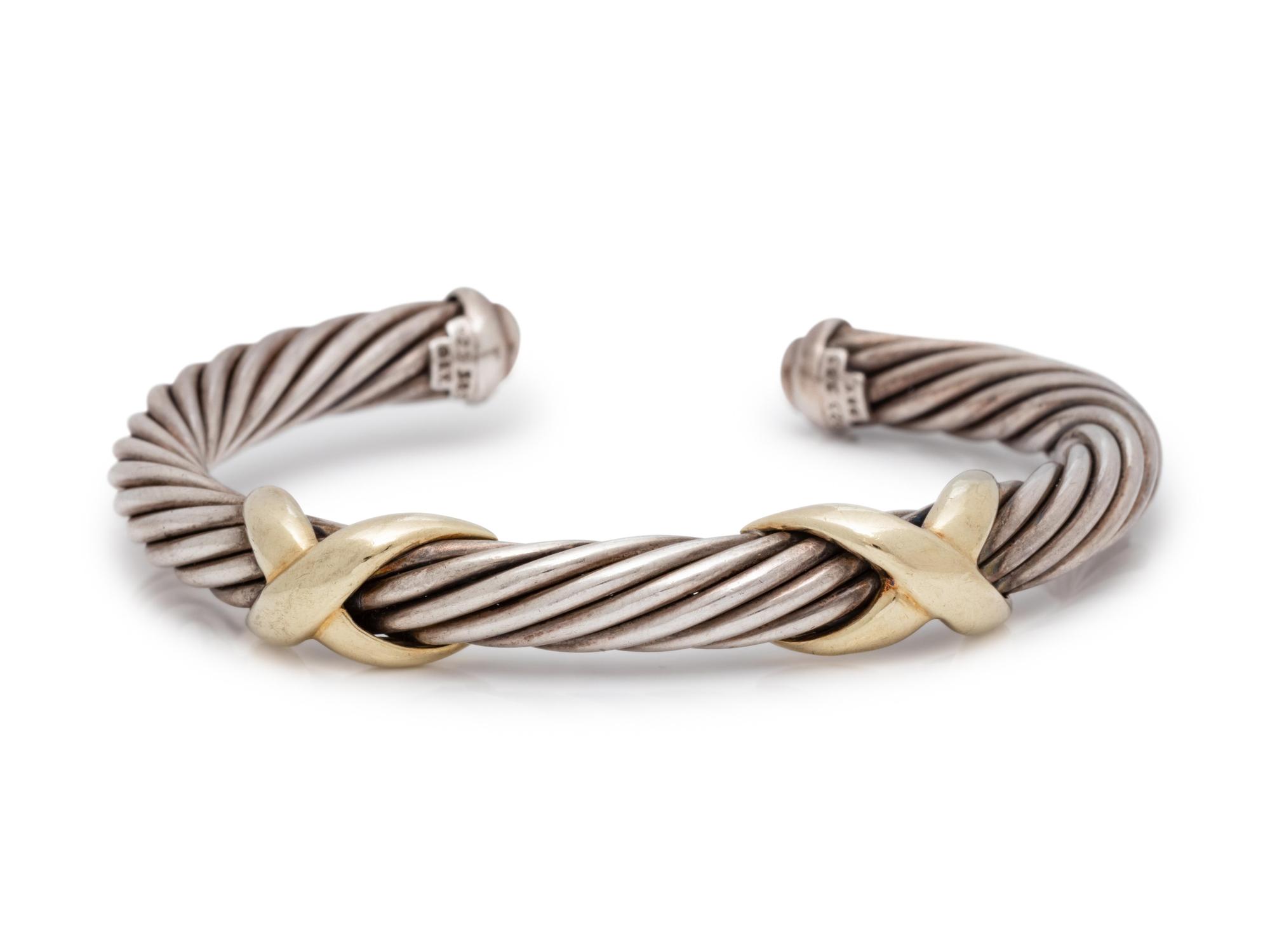 A Sterling Silver and 14 Karat Yellow Gold 'X Station' Cuff Bracelet, David Yurman,