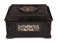 A Continental Baroque Style Hardstone Mounted Ebonized Table Casket