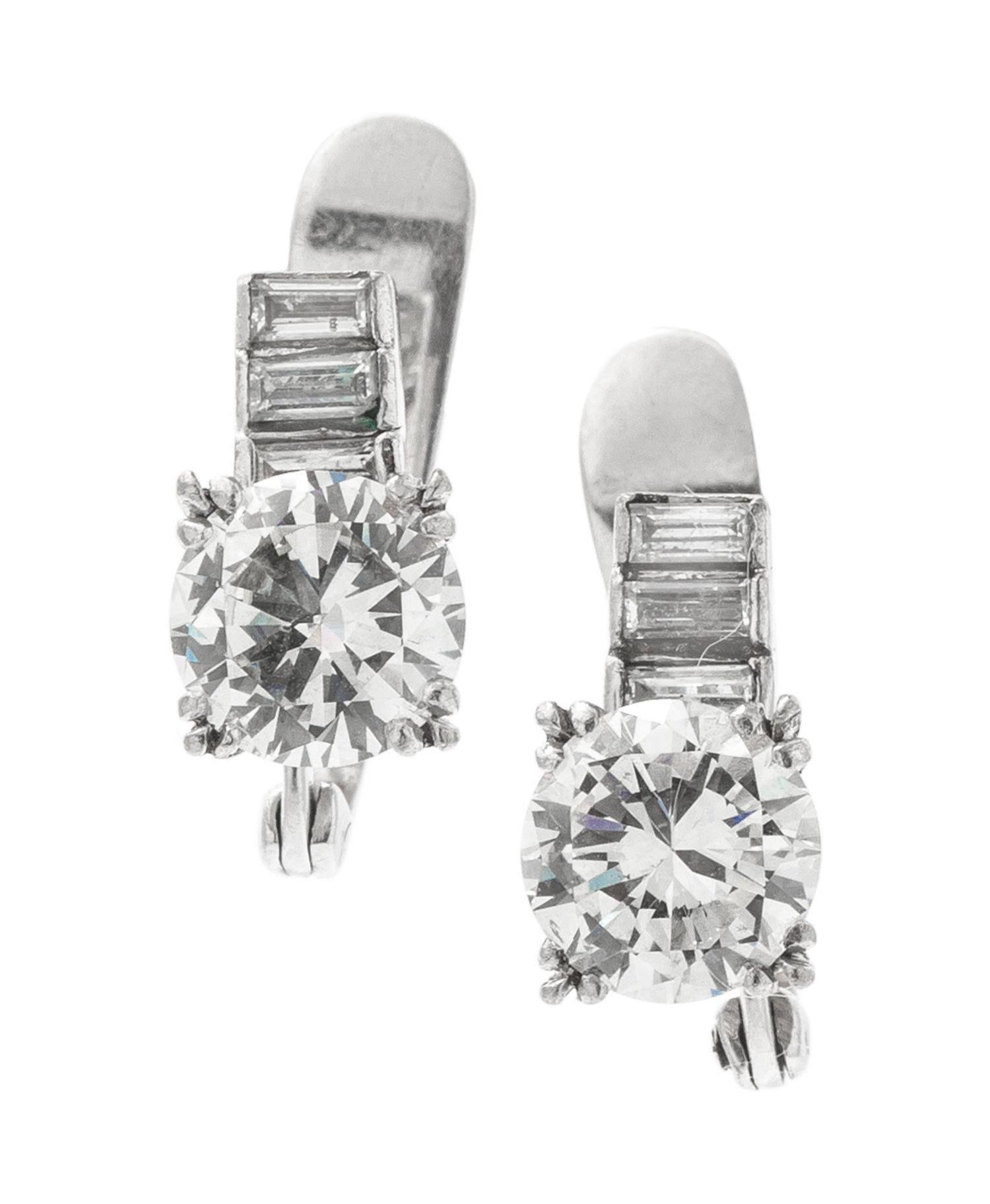 A Pair of White Gold and Diamond Earrings, 2.20 dwts.